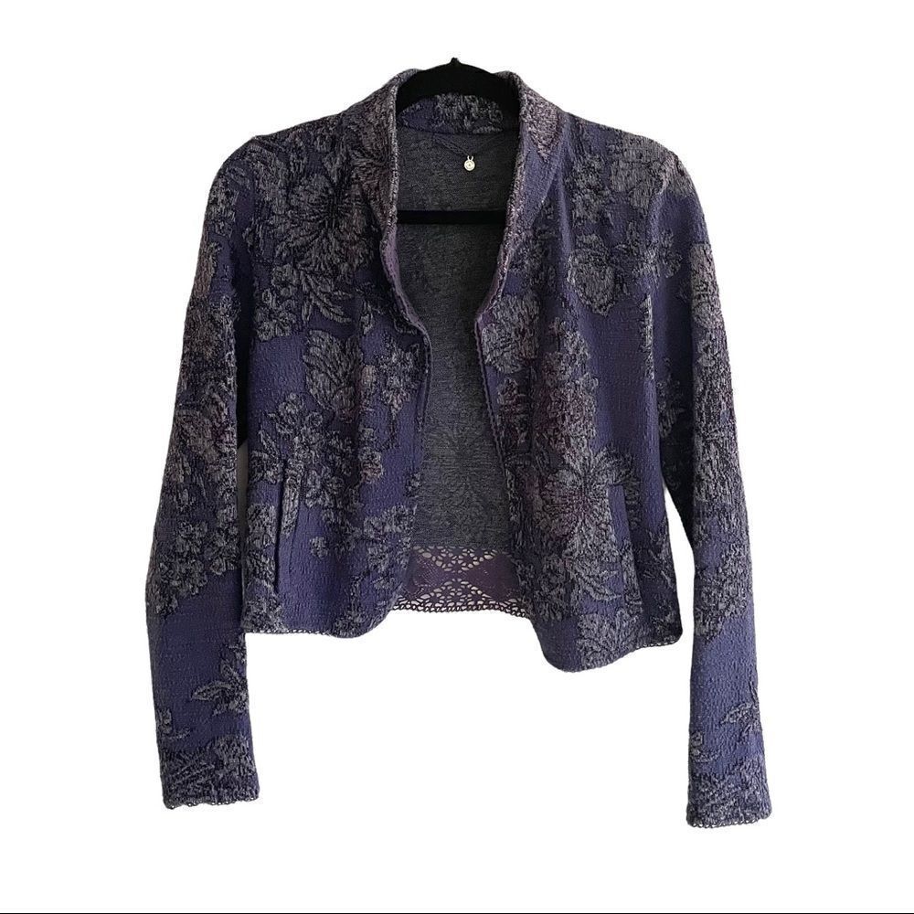 ANTHROPOLOGIE Knitted & Knotted
Jacquard Open Front Blazer Jacket Indigo XS